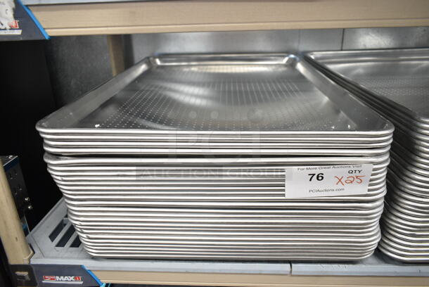 25 BRAND NEW SCRATCH AND DENT! Choice  407FULLPERF Full Size 19 Gauge 18" x 26" Wire in Rim Aluminum Perforated Bun / Sheet Pan. 25 Times your Bid!  - Image 2 of 5