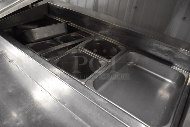 Randell 8383N Stainless Steel Commercial Prep Table w/ Drop In Bins and 2 Over Shelves on Commercial Casters. 115 Volts, 1 Phase. 83x33x73. Tested and Working! - Image 5 of 10
