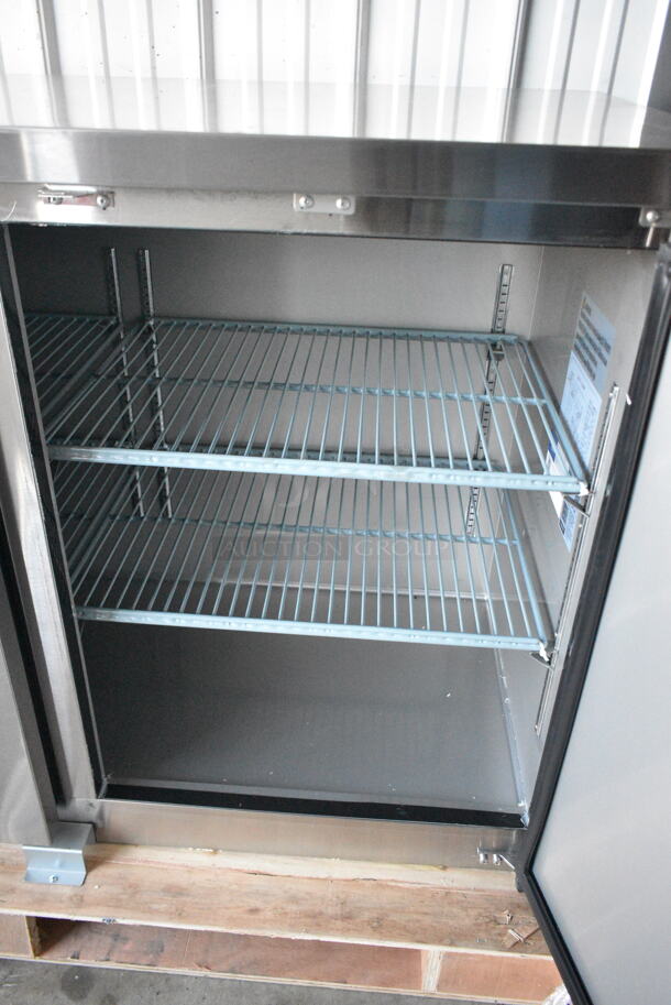 BRAND NEW SCRATCH AND DENT! 2024 Avantco 178UBB60HCS 60" Stainless Steel Counter Height Narrow Solid Door Back Bar Refrigerator with LED Lighting. 115 Volts, 1 Phase. Tested and Working! - Image 4 of 5