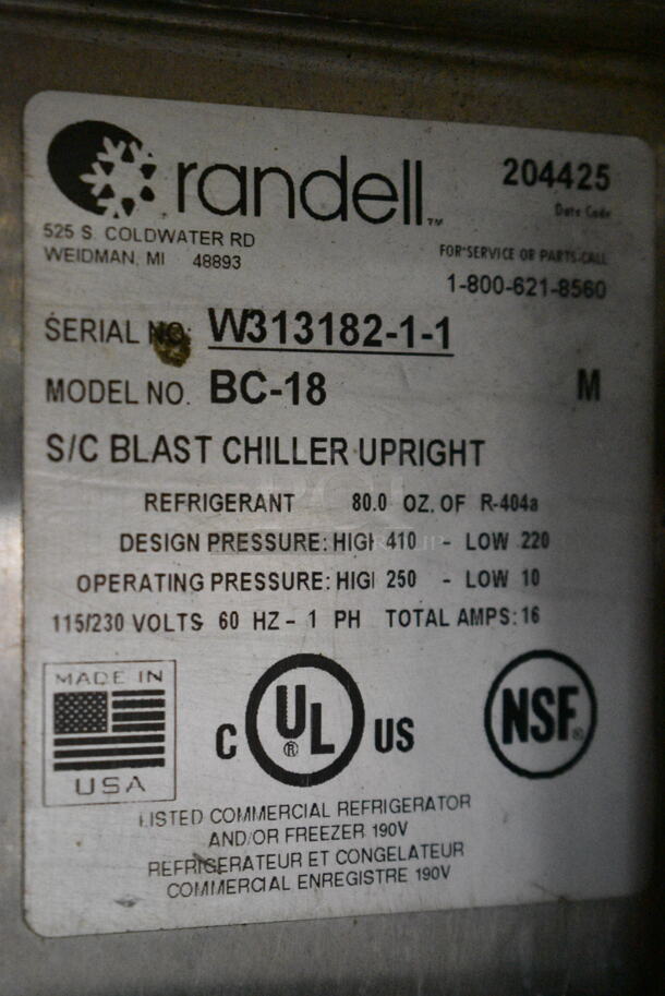 Randell BC-18 Stainless Steel Commercial Blast Chiller w/ 4 Probe. 115/230 Volts, 1 Phase. - Image 5 of 5