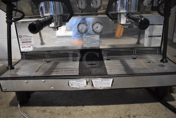 Schaerer Barista Stainless Steel Commercial Countertop 2 Group Espresso Machine w/ 2 Portafilters, 2 Steam Wands and 2 Hoppers. Hoppers Are Missing Lids. 208 Volts, 1 Phase. 29x22x30 - Image 3 of 6