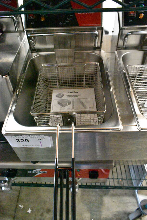 BRAND NEW SCRATCH AND DENT! 2023 Crosson CF-26 Stainless Steel Commercial Countertop Electric Powered 2 Bay Fryer w/ 2 Metal Fry Baskets and 2 Lids. 120 Volts, 1 Phase. - Image 6 of 9