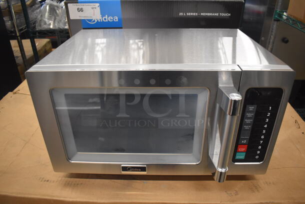 BRAND NEW IN BOX! 2017 Midea 1025F1A Stainless Steel Commercial Countertop Microwave Oven. 120 Volts, 1 Phase. 20x17x12 - Image 1 of 8