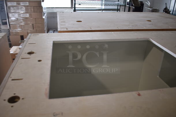 BRAND NEW! Wood Pattern 4 Door Counter. Missing Countertop and One Door. - Image 5 of 9