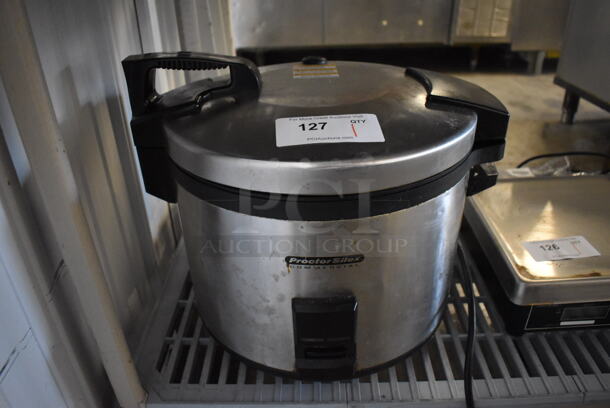 Proctor Silex Chrome Finish Countertop Rice Cooker. 18x14x16. Tested and Powers On But Does Not Get Warm