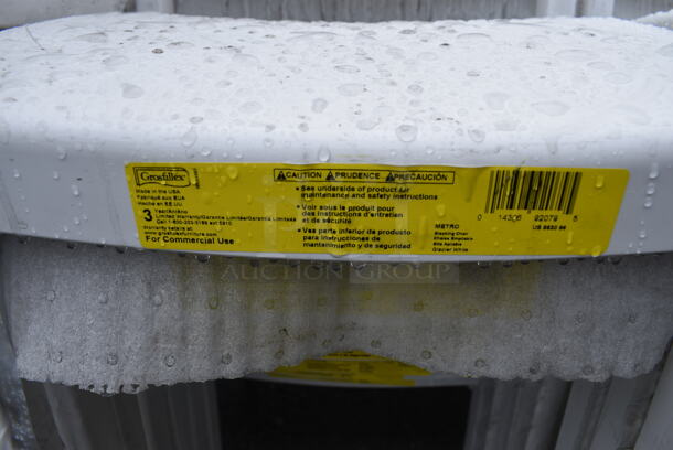 7 BRAND NEW SCRATCH AND DENT! Grosfillex XA653096 / US653096 Metro Glacier White Indoor / Outdoor Stacking Resin Chair. 16x18x32. 7 Times Your Bid! - Image 4 of 5