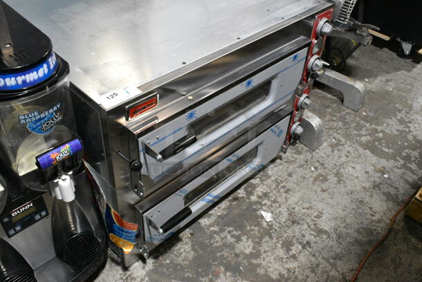 BRAND NEW SCRATCH AND DENT! Omcan MAX 8 Stainless Steel Commercial Countertop Electric Powered Double Stack Pizza Oven w/ Broken Cooking Stones. 230 Volts, 3 Phase. - Image 3 of 10