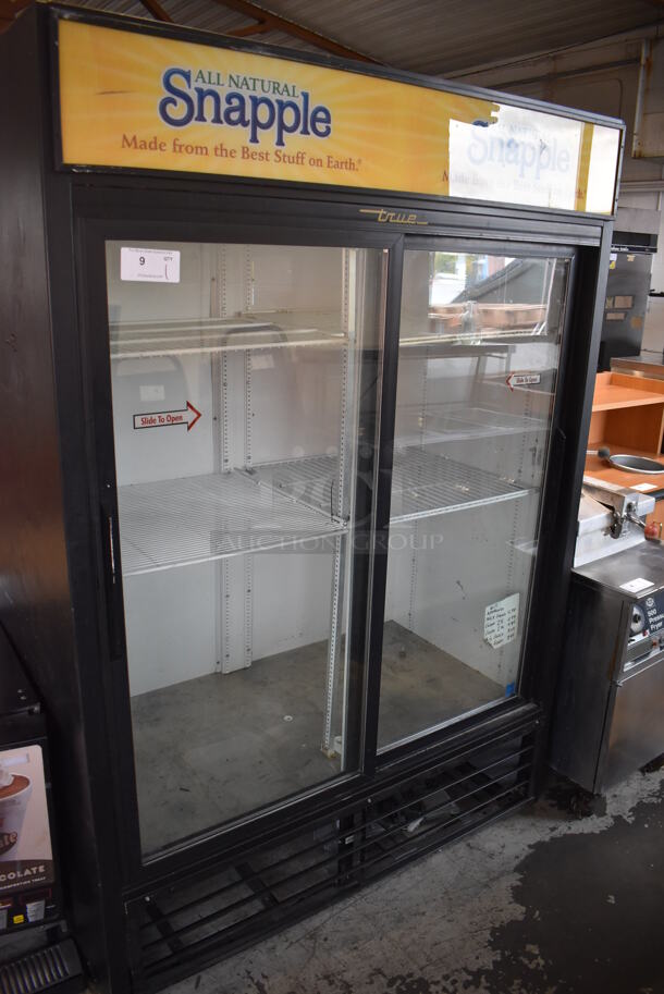 2010 True GDM-47 ENERGY STAR Metal Commercial 2 Door Reach In Cooler Merchandiser w/ Poly Coated Racks. 115 Volts, 1 Phase. 54x30x79. Tested and Powers On But Does Not Get Cold