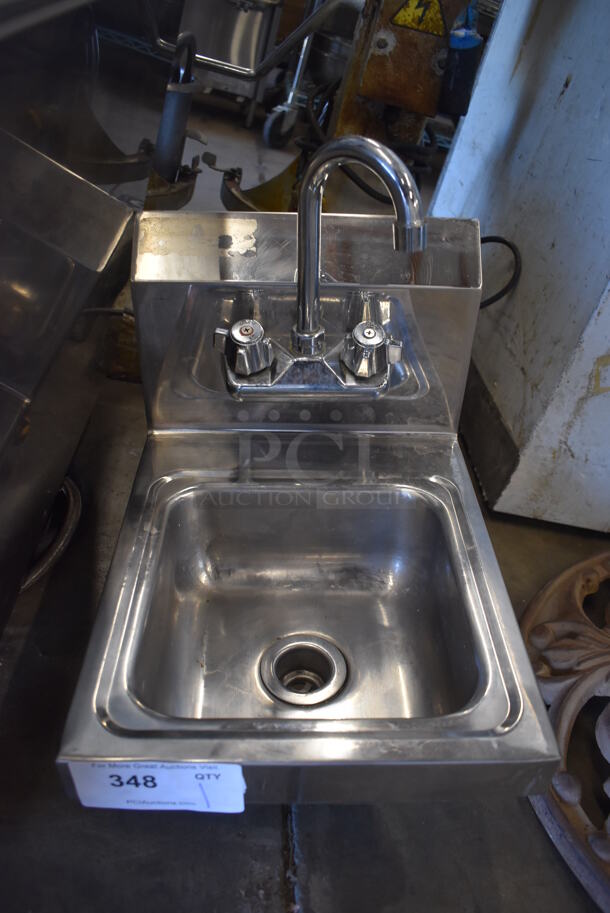 Stainless Steel Single Bay Wall Mount Sink w/ Faucet and Handles. 12x16x18