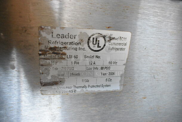 Leader LM60 Stainless Steel Commercial Sandwich Salad Prep Table Bain Marie Mega Top on Commercial Casters. 115 Volts, 1 Phase. Tested and Working!
 - Image 4 of 8