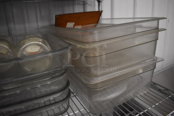 ALL ONE MONEY! Tier Lot of Various Items Including Metal Chafing Dish Frames, Glass Casserole Dishes and Poly Bins - Image 4 of 5