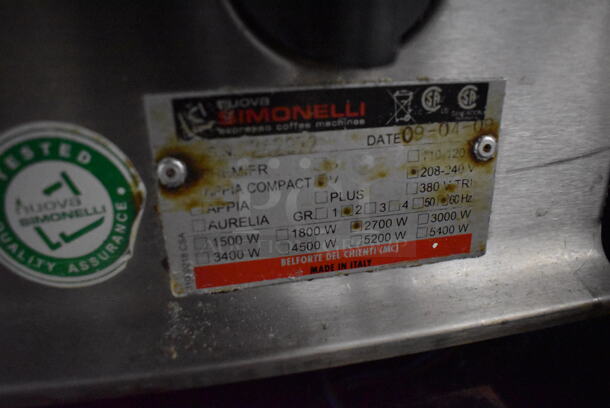 Nuova Simonelli Stainless Steel Commercial Countertop 2 Group Espresso Machine w/ 2 Steam Wands. 208-240 Volts, 1 Phase. 25x20x23 - Image 4 of 6