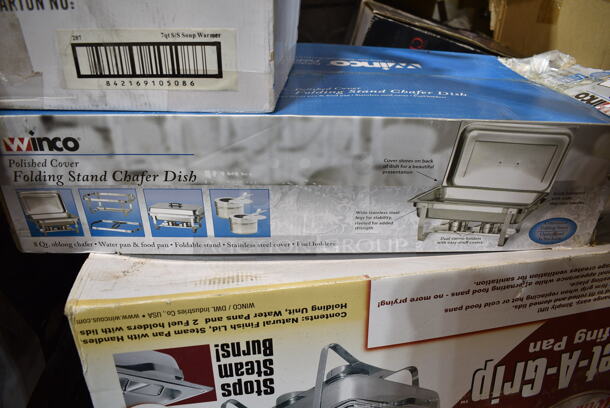 PALLET LOT of 22 BRAND NEW Items/Boxes Including Winco Chafers, Winco 7 Quart Soup Warmer, Trash Can, Stanchion. 22 Times Your Bid! - Image 7 of 12