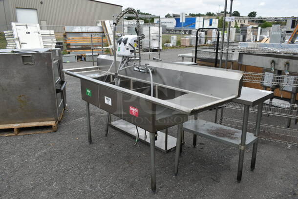 Stainless Steel Commercial 3 Bay Sink w/ Dual Drain Boards, Faucet, Handles and Spray Nozzle Attachment. Bays 18x18. Drain Boards 16.5x19.5 - Image 2 of 9