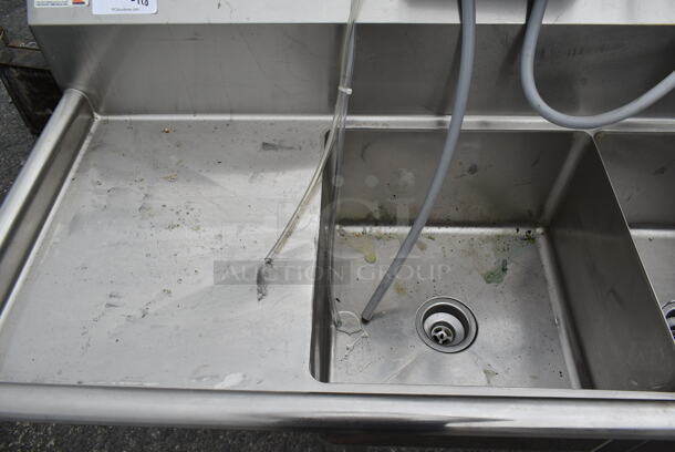 Stainless Steel Commercial 3 Bay Sink w/ Dual Drain Boards, Faucet, Handles and Spray Nozzle Attachment. Bays 18x18. Drain Boards 16.5x19.5 - Image 4 of 9