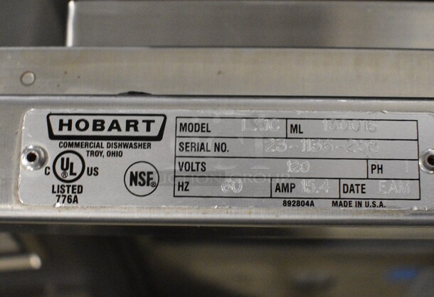 Hobart Model LXIC Stainless Steel Commercial Undercounter Dishwasher. 120 Volts, 1 Phase. 24x25x34 - Image 5 of 7