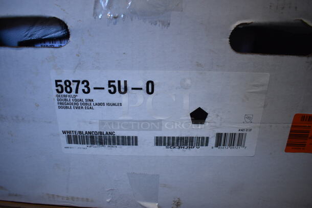 BRAND NEW IN BOX! Kohler 5873-5U-0 Deerfield Double Equal Drop In Sink. 33x22x9. Bays 14.5x16.5x9 - Image 6 of 7