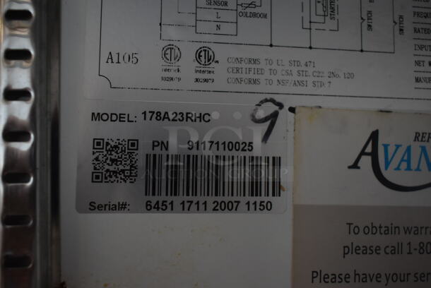 Avantco 178A23RHC Stainless Steel Commercial Single Door Reach In Cooler on Commercial Casters. 115 Volts, 1 Phase. Tested and Working! - Image 5 of 6