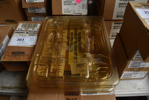 ALL ONE MONEY! Lot of 6 BRAND NEW IN BOX! Cambro Poly Amber Colored 1/2 Size Drop In Bin Lids