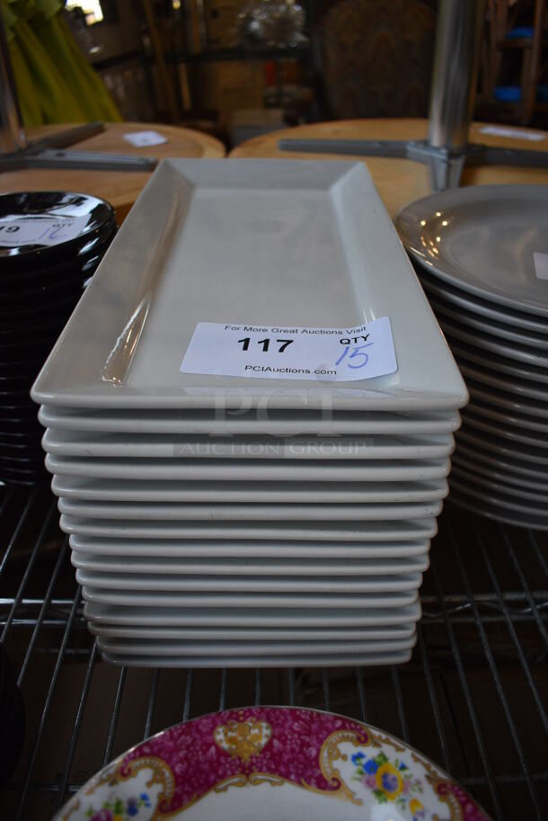 15 White Ceramic Rectangular Plates. 7x14.25x1. 15 Times Your Bid!