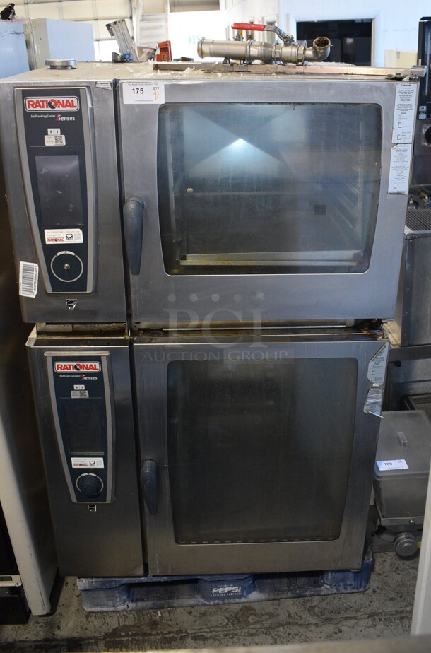 2 Rational Stainless Steel Commercial Combitherm Self Cooking Center Convection Ovens on Commercial Casters. Top Model: SCC WE 62. Bottom Model: SCC WE 102. 480 Volts, 3 Phase. 42x40x66. 2 Times Your Bid!