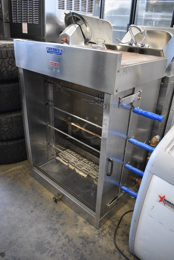 Esquire Model CM-4G Stainless Steel Commercial Natural Gas Powered 3 Spit Rotisserie Oven. 30,000 BTU. 40x20x42