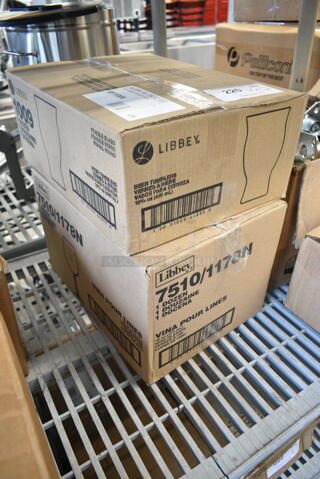 2 BRAND NEW SCRATCH AND DENT! Items Including 5511009 Libbey 1009 16.75 oz. Customizable Stackable Craft Beer Glass - 12/Case, Libbey 7510-1178N Vina 16 oz. Tall Wine Glass with Pour Lines - 12/Case. 2 Times Your Bid! 