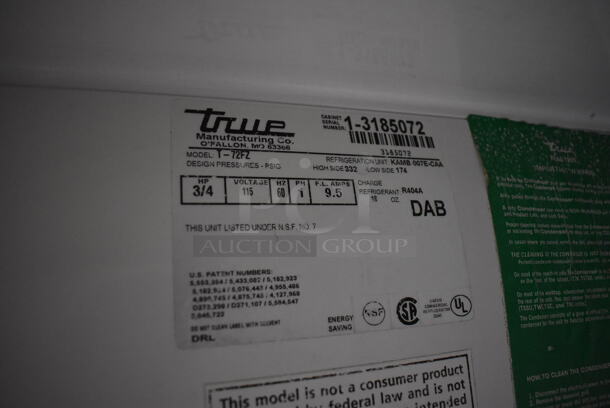 True T-72FZ Stainless Steel Commercial 3 Door Reach In Freezer on Commercial Casters. 115 Volts, 1 Phase. 78x30x81. Tested and Powers On But Does Not Get Cold - Image 5 of 7