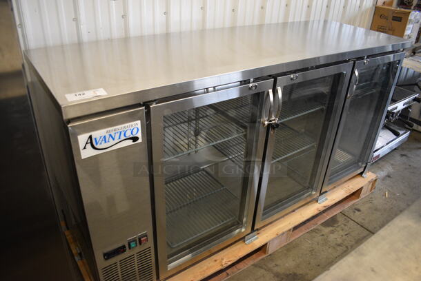 BRAND NEW SCRATCH AND DENT! Avantco 178UBB72GHCS Stainless Steel Commercial 3 Door Back Bar Cooler Merchandiser w/ Poly Coated Racks and Keys. 115 Volts, 1 Phase. 73x24.5x36. Tested and Working! - Image 10 of 10