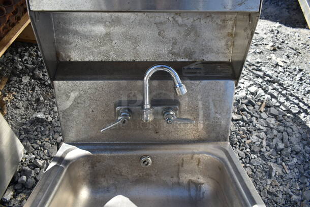 Stainless Steel Commercial Single Bay Wall Mount Sink w/ Faucet, Handles and Over Head Cabinet. - Image 3 of 5