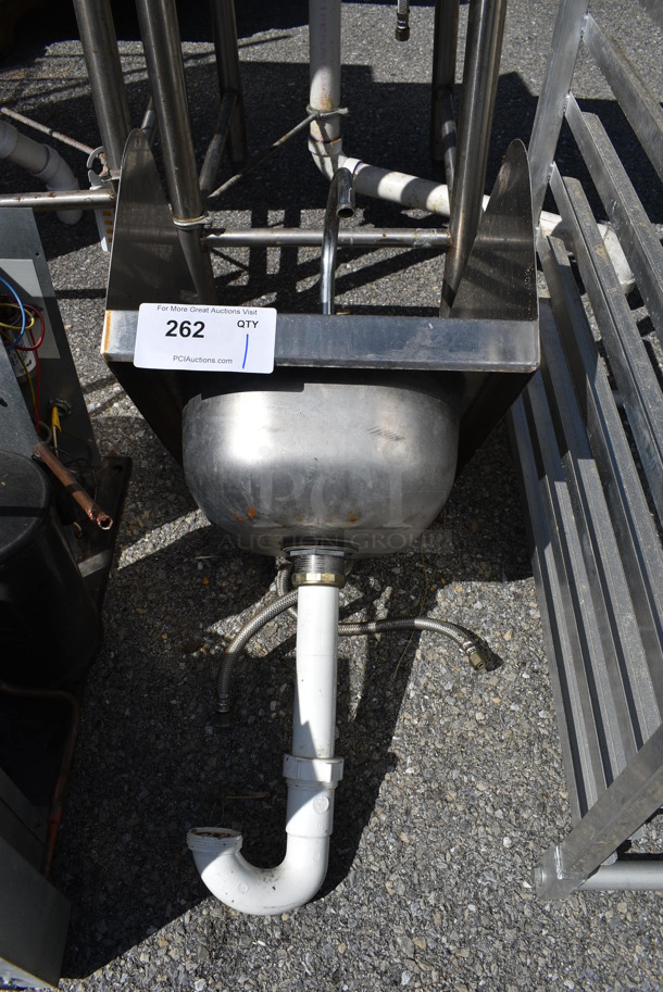 Stainless Steel Commercial Single Bay Wall Mount Sink w/ Faucet, Handles and Side Splash Guards. 13x17.5x20 - Image 4 of 4