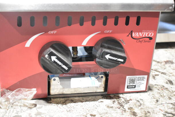 BRAND NEW SCRATCH AND DENT! 2023 Avantco 177CAGR212 Stainless Steel Commercial Countertop Natural Gas Powered 2 Burner Range. Missing Back Burner and Grate.  - Image 6 of 9