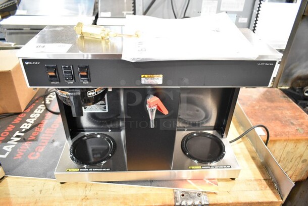 BRAND NEW SCRATCH AND DENT! 2022 Bunn VLPF 07400.0005 Stainless Steel Commercial Automatic Coffee Brewer with Two Lower Warmers. 120 Volts, 1 Phase.  - Image 2 of 8