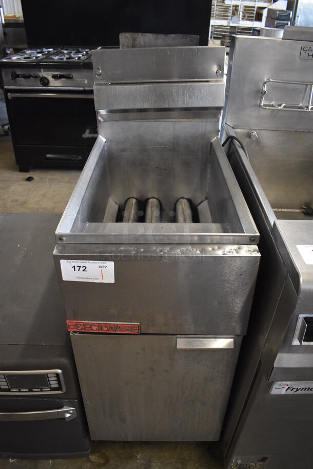Cecilware Model FMS 403HP Stainless Steel Commercial Floor Style Natural Gas Powered Deep Fat Fryer on Commercial Casters. 110,000 BTU. 15.5x30.5x46