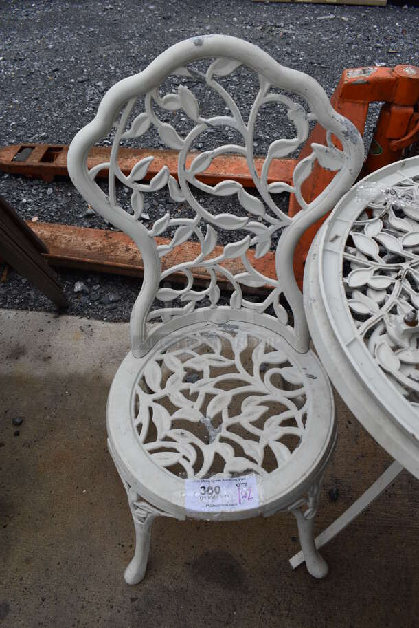3 White Metal Outdoor Patio Furniture Pieces; 1 Chair and 2 Tables. 16x16x34, 24x24x26. 3 Times Your Bid! - Image 5 of 6