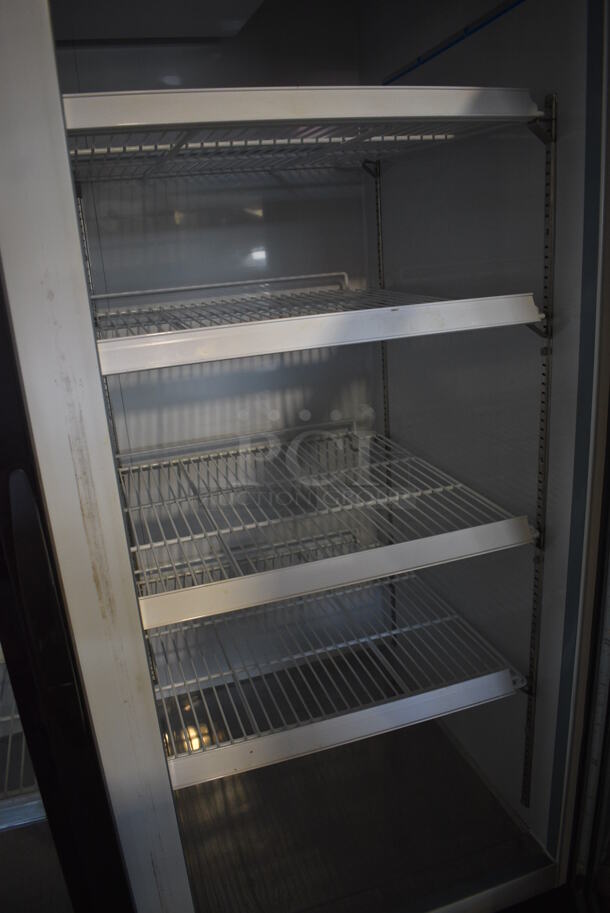 Serv-Ware GR-48 ENERGY STAR Metal Commercial 2 Door Reach In Cooler Merchandiser w/ Poly Coated Racks on Commercial Casters. 115 Volts, 1 Phase. 54x32x82. Tested and Working! - Image 5 of 5