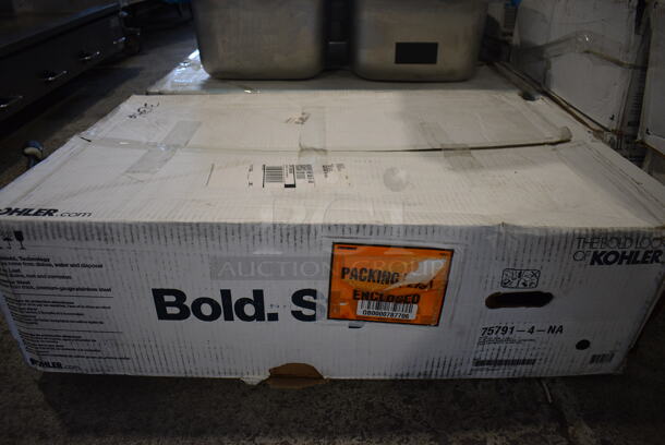 BRAND NEW IN BOX! Kohler 75791-4-NA Stainless Steel Double Offset Drop In Sink. 33x22x9. Bays 14.5x18.5x9, 14.5x15.5x9 - Image 5 of 5