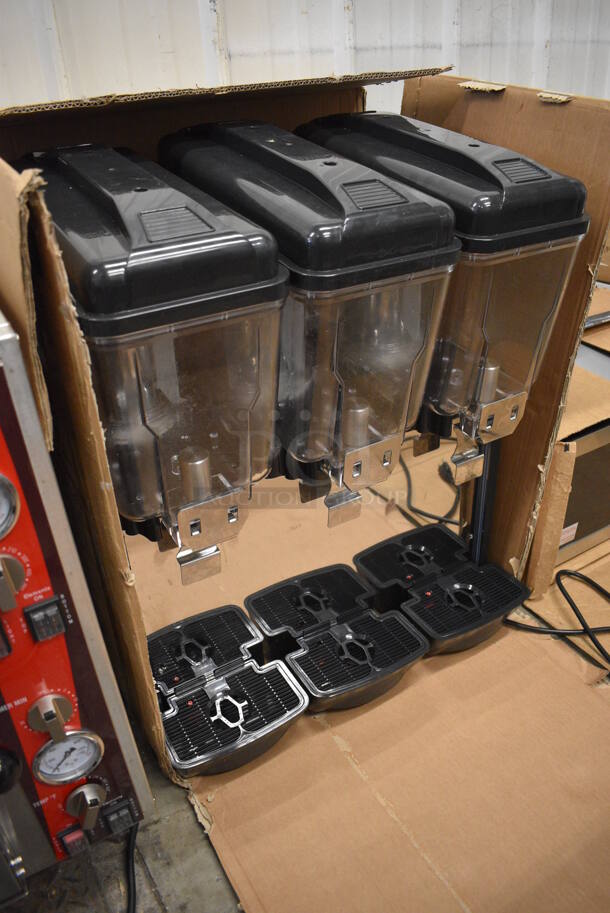BRAND NEW IN BOX! Avantco Model COLDREAM 3M Stainless Steel Commercial Countertop 3 Hopper Refrigerated Beverage Machine. Each Hopper Has a 3 Gallon Capacity. 120 Volts, 1 Phase. 23x18x29. Tested and Powers On But Does Not Get Cold - Image 3 of 8