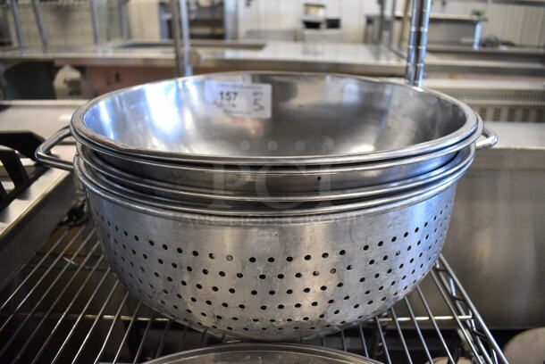 5 Various Metal Items; 1 Bowl and 4 Colanders. Includes 16x16x4.5. 5 Times Your Bid!