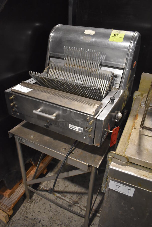 Berkel Metal Commercial Countertop Bread Loaf Slicer on Berkel 10S Metal Stand. 115 Volts, 1 Phase. 23.5x25x50.5. Tested and Does Not Power On - Image 2 of 7