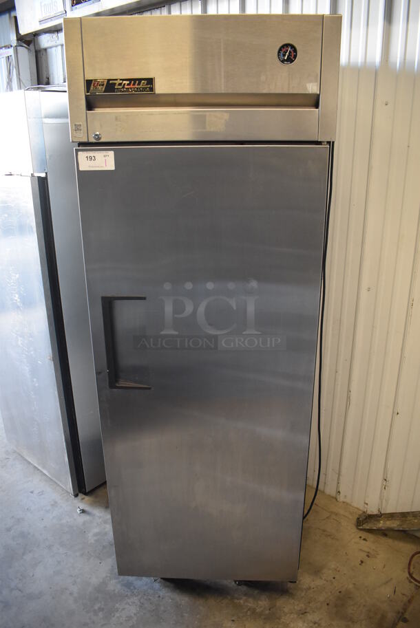 2011 True TG1R-1S Stainless Steel Commercial Single Door Reach In Cooler w/ Poly Coated Racks on Commercial Casters. 115 Volts, 1 Phase. 29x30x83. Tested and Working!