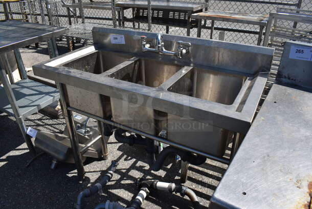 Stainless Steel Commercial 3 Bay Sink w/ Faucet and Handles. 40x19x37.5. Bays 10x11x10 - Image 5 of 6