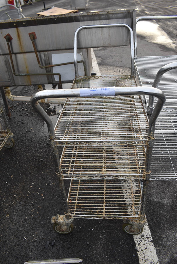 Chrome Finish 3 Tier Cart w/ 2 Push Handles on Commercial Casters. 18x49x40 - Image 1 of 3