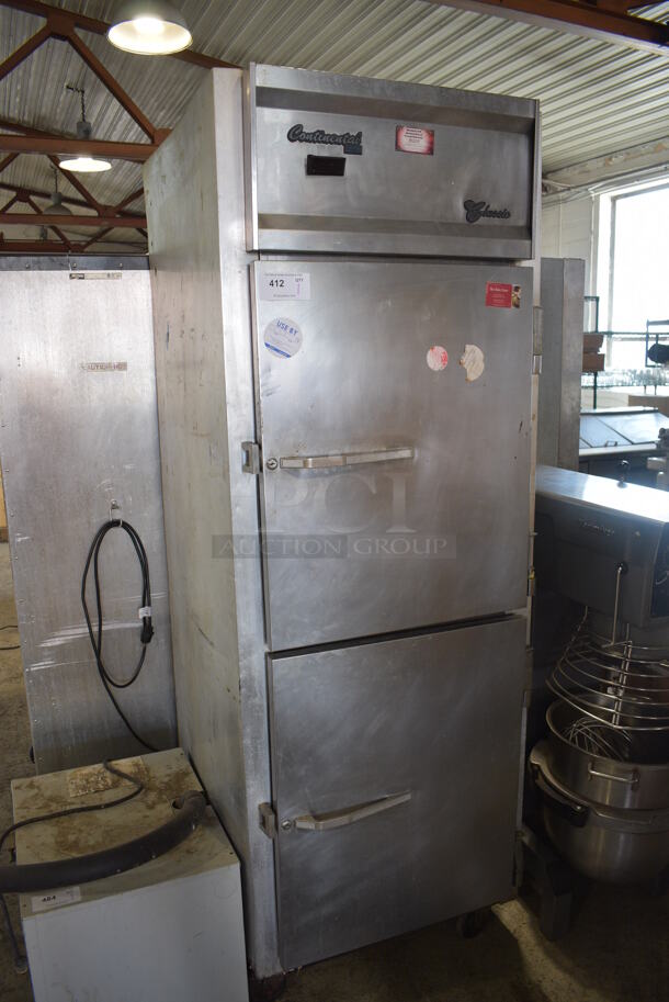 Continental Model C-1FDA-2S Stainless Steel 2 Half Size Door Reach In Cooler w/ Metal Racks on Commercial Casters. 115 Volts, 1 Phase. 29x36x82.5. Tested and Working! - Image 2 of 6