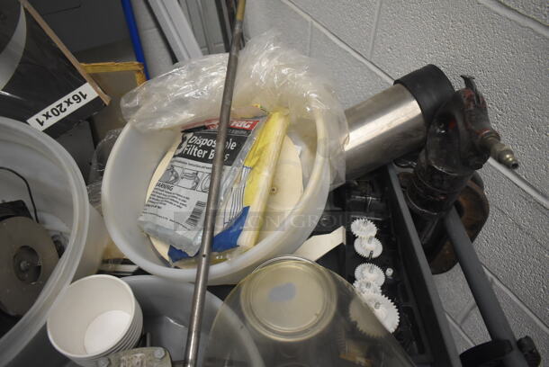 Gray Metal 2 Tier Cart w/ Contents Including Motor, Metal Pieces and Filter on Commercial Casters. - Image 3 of 7