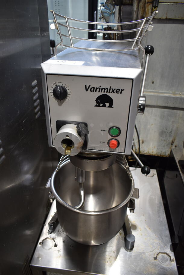 Varimixer W20 Metal Commercial Countertop 20 Quart Planetary Dough Mixer w/ Stainless Steel Mixing Bowl, Bowl Guard and Dough Hook Attachment on Equipment Stand. 110 Volts, 1 Phase. Tested and Working! - Image 4 of 6
