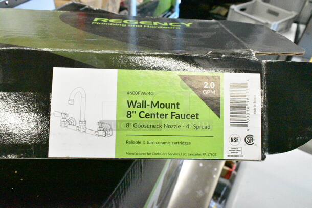BRAND NEW SCRATCH AND DENT! Regency 600FW84G Wall Mount Faucet with 3 1/2" Swivel Gooseneck Spout and 8" Centers - Image 6 of 6