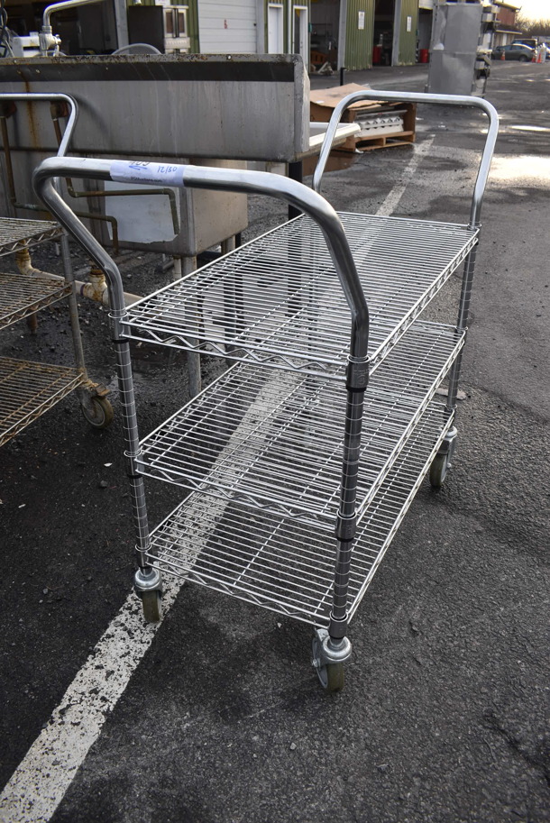 Chrome Finish 3 Tier Cart w/ 2 Push Handles on Commercial Casters. 18x49x40 - Image 2 of 3