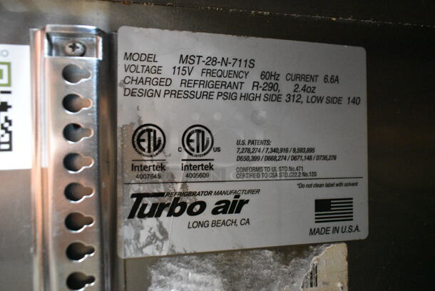 Turbo Air MST-28-N-711S Stainless Steel Commercial Prep Table w/ Clear Sneeze Guard. 115 Volts, 1 Phase. Tested and Powers On But Does Not Get Cold - Image 6 of 6