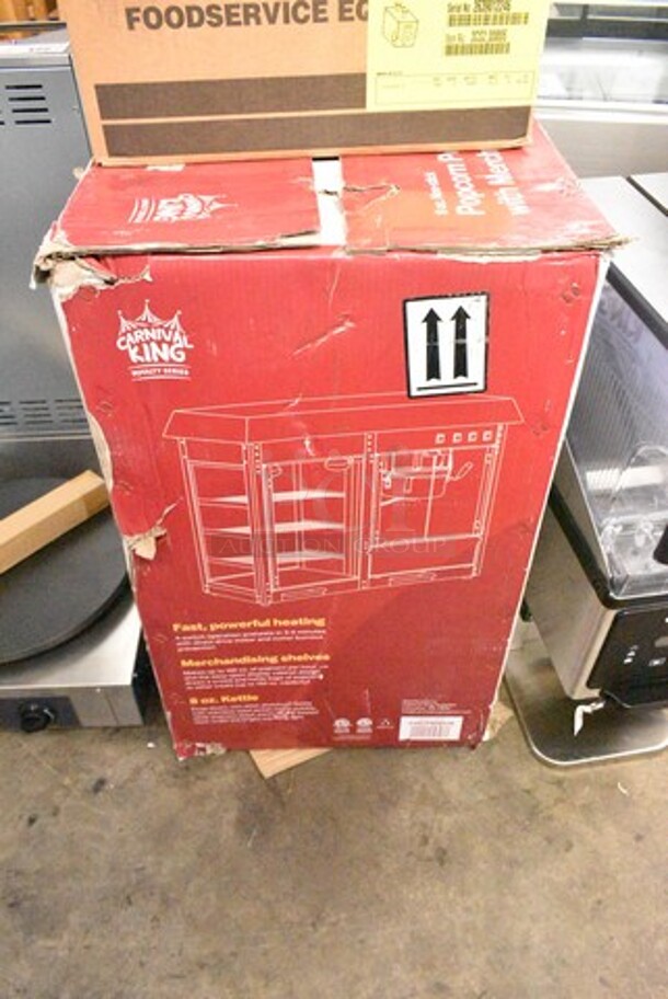 BRAND NEW SCRATCH AND DENT! Carnival King 382PMW17R Royalty Series 8 oz. Commercial Popcorn Machine / Popper with Warming / Holding Merchandiser. 120 Volts, 1 Phase.  - Image 2 of 3